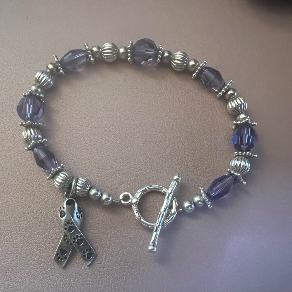 Silver/Purple Handmade Swarovski Crystal Beaded Animal Rescue Awareness Bracelet